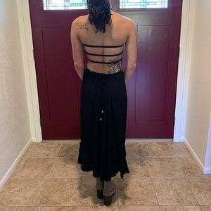 Strappy cut out halter maxi dress